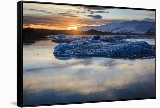 Glacier Ice Floating In The Jokulsarlon Glacier Lagoon. Vatnajokull National Park. Iceland-Oscar Dominguez-Framed Stretched Canvas