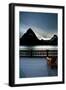 Glacier, Montana: Chairs Line the Deck of the Many Glacier Lodge During Sunset-Brad Beck-Framed Photographic Print