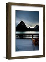 Glacier, Montana: Chairs Line the Deck of the Many Glacier Lodge During Sunset-Brad Beck-Framed Photographic Print