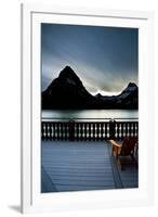 Glacier, Montana: Chairs Line the Deck of the Many Glacier Lodge During Sunset-Brad Beck-Framed Photographic Print