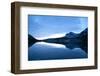 Glacier, Montana: Many Glacier Lodge Reflects Off of Swifcurrent Lake During Sunrise-Brad Beck-Framed Photographic Print