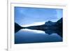 Glacier, Montana: Many Glacier Lodge Reflects Off of Swifcurrent Lake During Sunrise-Brad Beck-Framed Photographic Print