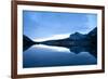 Glacier, Montana: Many Glacier Lodge Reflects Off of Swifcurrent Lake During Sunrise-Brad Beck-Framed Photographic Print