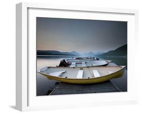 Glacier National Park- Boats Rest on a Dock in Front of Lake Mcdonald.-Ian Shive-Framed Photographic Print