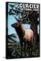 Glacier National Park - Elk - Scratchboard-Lantern Press-Stretched Canvas