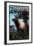 Glacier National Park - Elk - Scratchboard-Lantern Press-Framed Art Print