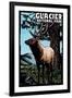 Glacier National Park - Elk - Scratchboard-Lantern Press-Framed Art Print