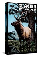 Glacier National Park - Elk - Scratchboard-Lantern Press-Stretched Canvas