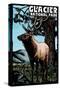 Glacier National Park - Elk - Scratchboard-Lantern Press-Stretched Canvas