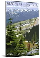 Glacier National Park - Going to the Sun Road and Hikers-null-Mounted Poster