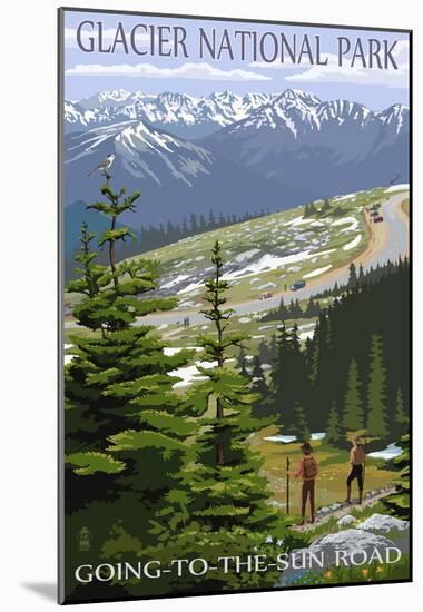 Glacier National Park - Going to the Sun Road and Hikers-null-Mounted Poster
