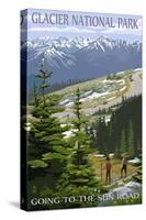 Glacier National Park - Going to the Sun Road and Hikers-Lantern Press-Stretched Canvas