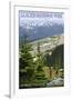 Glacier National Park - Going to the Sun Road and Hikers-Lantern Press-Framed Art Print