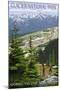 Glacier National Park - Going to the Sun Road and Hikers-Lantern Press-Mounted Art Print