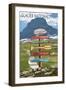 Glacier National Park - Going-To-The-Sun Road Mountain Signpost-Lantern Press-Framed Art Print