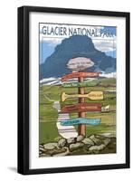 Glacier National Park - Going-To-The-Sun Road Mountain Signpost-Lantern Press-Framed Art Print