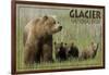 Glacier National Park - Grizzly Bear and Cubs-Lantern Press-Framed Art Print