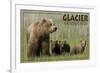 Glacier National Park - Grizzly Bear and Cubs-Lantern Press-Framed Art Print