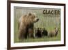 Glacier National Park - Grizzly Bear and Cubs-Lantern Press-Framed Art Print