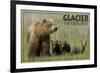 Glacier National Park - Grizzly Bear and Cubs-Lantern Press-Framed Art Print