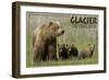 Glacier National Park - Grizzly Bear and Cubs-Lantern Press-Framed Art Print