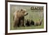 Glacier National Park - Grizzly Bear and Cubs-Lantern Press-Framed Premium Giclee Print
