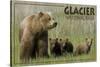 Glacier National Park - Grizzly Bear and Cubs-Lantern Press-Stretched Canvas