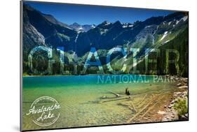 Glacier National Park, Montana - Avalanche Lake (Stamp Version)-Lantern Press-Mounted Art Print