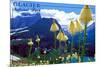 Glacier National Park, Montana - Beargrass in Bloom-Lantern Press-Mounted Premium Giclee Print