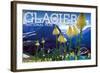 Glacier National Park, Montana - Beargrass in Bloom-Lantern Press-Framed Art Print