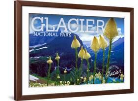 Glacier National Park, Montana - Beargrass in Bloom-Lantern Press-Framed Art Print