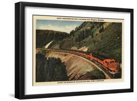 Glacier National Park, Montana - Empire Builder Train-Lantern Press-Framed Art Print