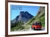 Glacier National Park, Montana - Going-to-the-Sun Road and Red Bus-Lantern Press-Framed Art Print