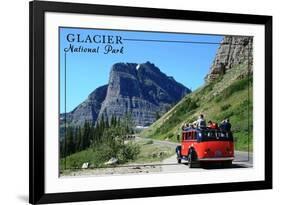 Glacier National Park, Montana - Going-to-the-Sun Road and Red Bus-Lantern Press-Framed Art Print