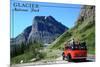 Glacier National Park, Montana - Going-to-the-Sun Road and Red Bus-Lantern Press-Mounted Art Print