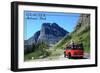 Glacier National Park, Montana - Going-to-the-Sun Road and Red Bus-Lantern Press-Framed Art Print