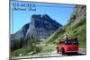 Glacier National Park, Montana - Going-to-the-Sun Road and Red Bus-Lantern Press-Mounted Art Print