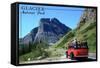 Glacier National Park, Montana - Going-to-the-Sun Road and Red Bus-Lantern Press-Framed Stretched Canvas