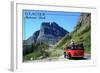 Glacier National Park, Montana - Going-to-the-Sun Road and Red Bus-Lantern Press-Framed Art Print