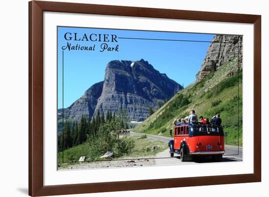 Glacier National Park, Montana - Going-to-the-Sun Road and Red Bus-Lantern Press-Framed Premium Giclee Print