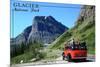 Glacier National Park, Montana - Going-to-the-Sun Road and Red Bus-Lantern Press-Mounted Premium Giclee Print
