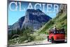 Glacier National Park, Montana - Going-to-the-Sun Road and Red Bus-Lantern Press-Mounted Art Print