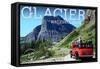Glacier National Park, Montana - Going-to-the-Sun Road and Red Bus-Lantern Press-Framed Stretched Canvas