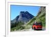 Glacier National Park, Montana - Going-to-the-Sun Road and Red Bus-Lantern Press-Framed Art Print