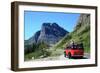 Glacier National Park, Montana - Going-to-the-Sun Road and Red Bus-Lantern Press-Framed Art Print