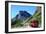 Glacier National Park, Montana - Going-to-the-Sun Road and Red Bus-Lantern Press-Framed Art Print