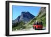 Glacier National Park, Montana - Going-to-the-Sun Road and Red Bus-Lantern Press-Framed Art Print