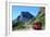 Glacier National Park, Montana - Going-to-the-Sun Road and Red Bus-Lantern Press-Framed Art Print