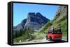 Glacier National Park, Montana - Going-to-the-Sun Road and Red Bus-Lantern Press-Framed Stretched Canvas