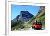 Glacier National Park, Montana - Going-to-the-Sun Road and Red Bus-Lantern Press-Framed Art Print